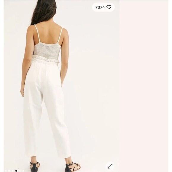 Free People Margate Pleated Elastic Waist Paper bag Trouser Pants White Medium - Picture 8 of 8